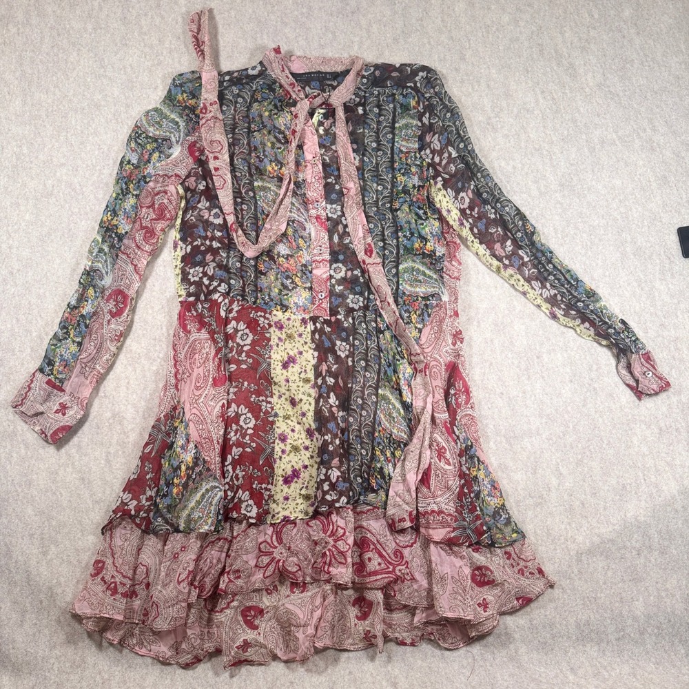 Zara Amelie Dress Womens Small Multicolor Patchwork Floral Paisley Chiffon